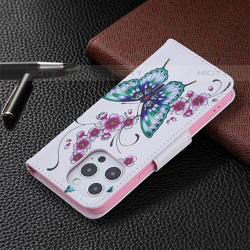 Coque Portefeuille Papillon Livre Cuir Etui Clapet L07 pour Apple iPhone 15 Pro Max Rose Plus