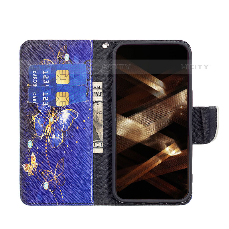 Coque Portefeuille Papillon Livre Cuir Etui Clapet L07 pour Apple iPhone 16 Pro Max Bleu Royal Plus