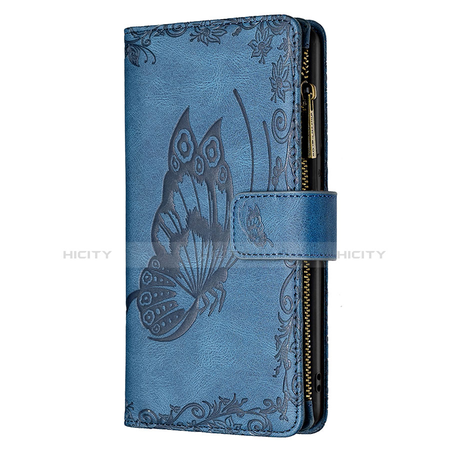 Coque Portefeuille Papillon Livre Cuir Etui Clapet L08 pour Apple iPhone 13 Bleu Plus