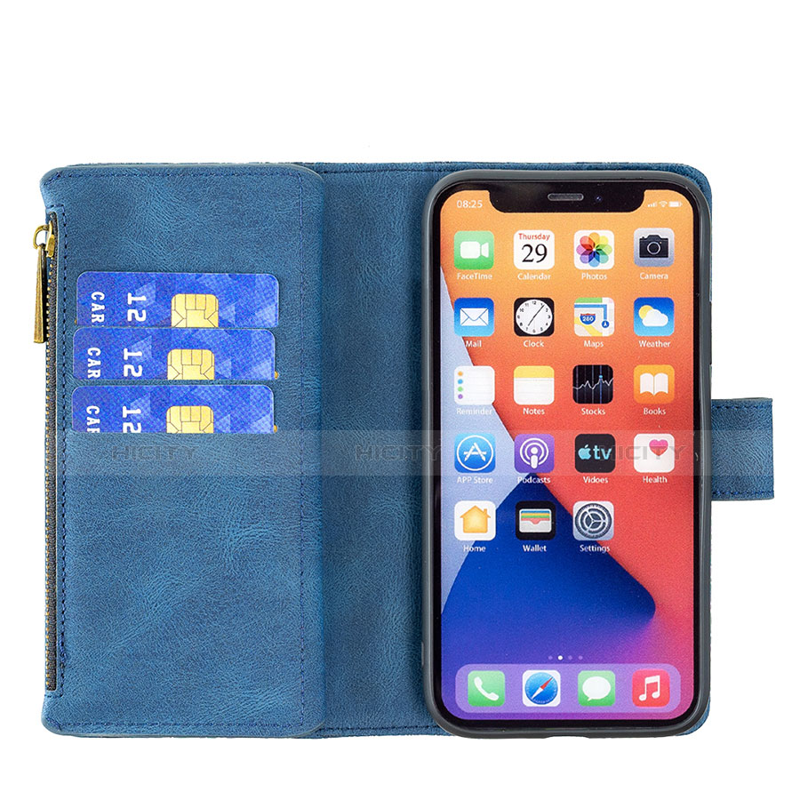 Coque Portefeuille Papillon Livre Cuir Etui Clapet L08 pour Apple iPhone 13 Bleu Plus