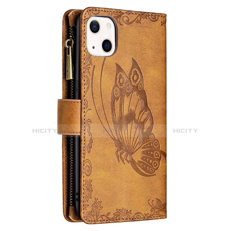 Coque Portefeuille Papillon Livre Cuir Etui Clapet L08 pour Apple iPhone 13 Marron Plus