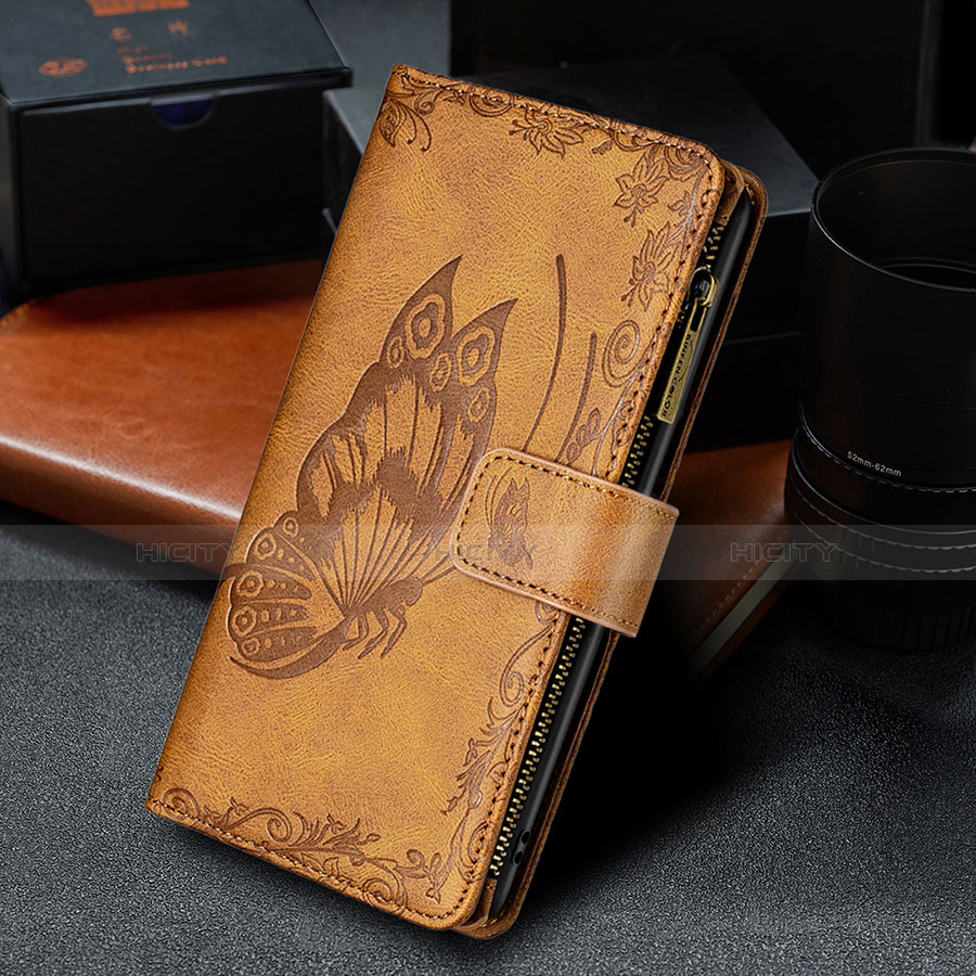 Coque Portefeuille Papillon Livre Cuir Etui Clapet L08 pour Apple iPhone 13 Mini Marron Plus