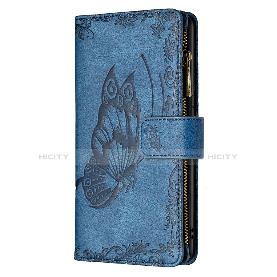 Coque Portefeuille Papillon Livre Cuir Etui Clapet L08 pour Apple iPhone 13 Pro Bleu Plus