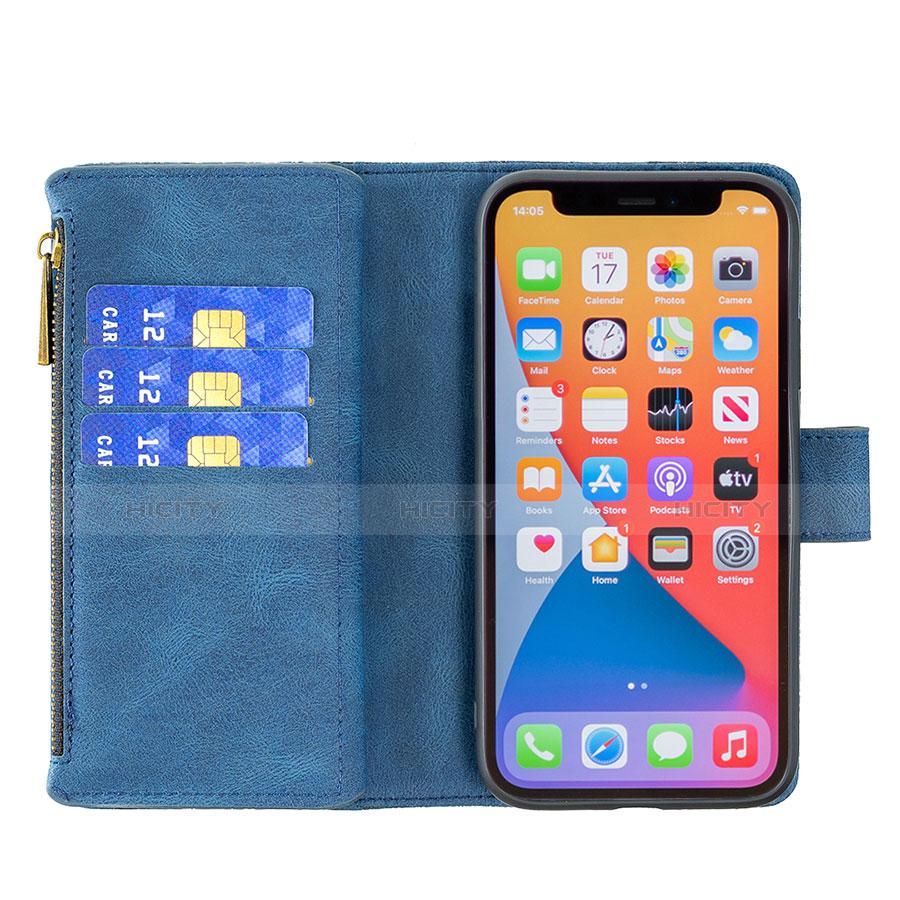 Coque Portefeuille Papillon Livre Cuir Etui Clapet L08 pour Apple iPhone 13 Pro Bleu Plus