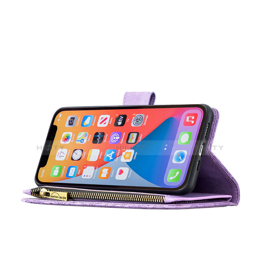 Coque Portefeuille Papillon Livre Cuir Etui Clapet L08 pour Apple iPhone 13 Pro Max Violet Plus