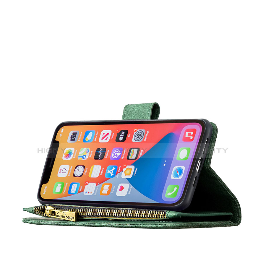 Coque Portefeuille Papillon Livre Cuir Etui Clapet L08 pour Apple iPhone 13 Pro Vert Plus