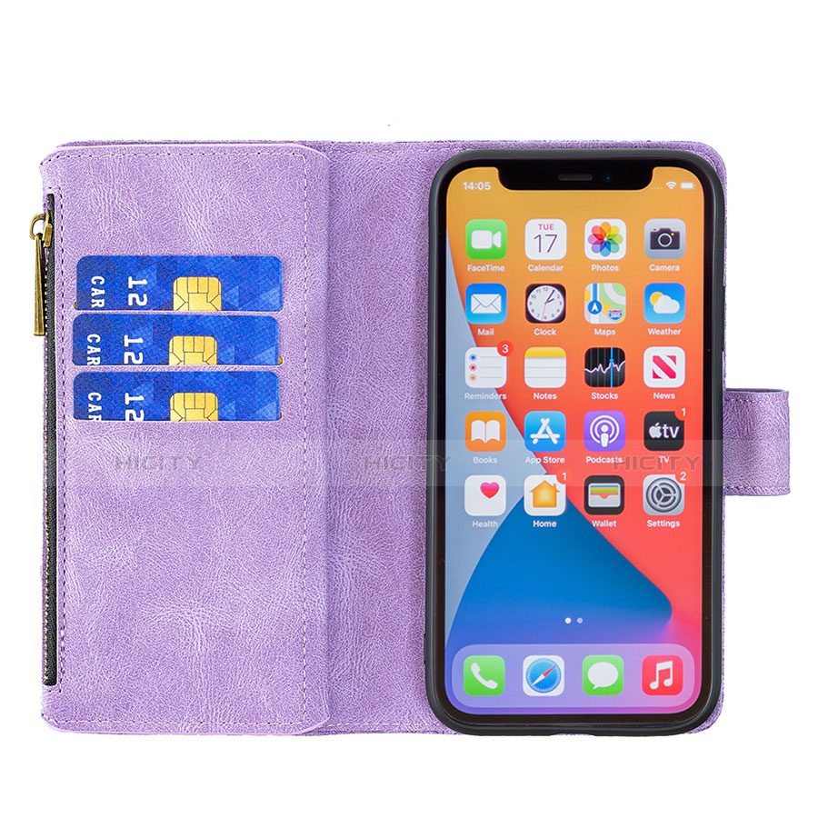 Coque Portefeuille Papillon Livre Cuir Etui Clapet L08 pour Apple iPhone 13 Pro Violet Plus