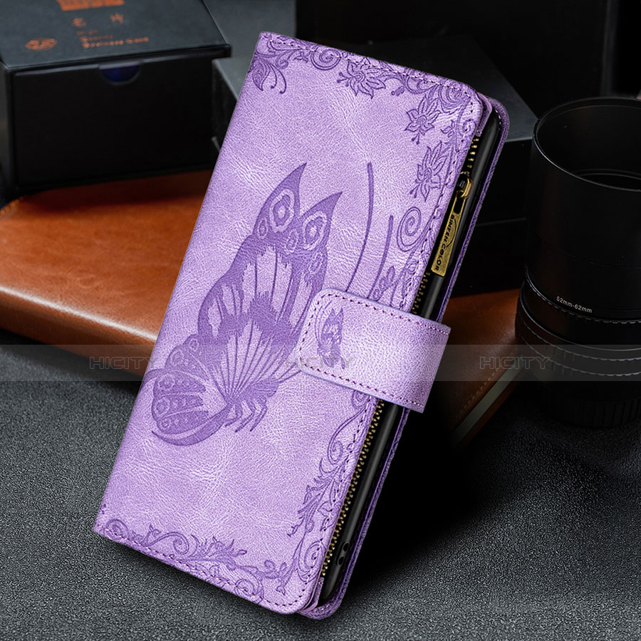 Coque Portefeuille Papillon Livre Cuir Etui Clapet L08 pour Apple iPhone 13 Pro Violet Plus