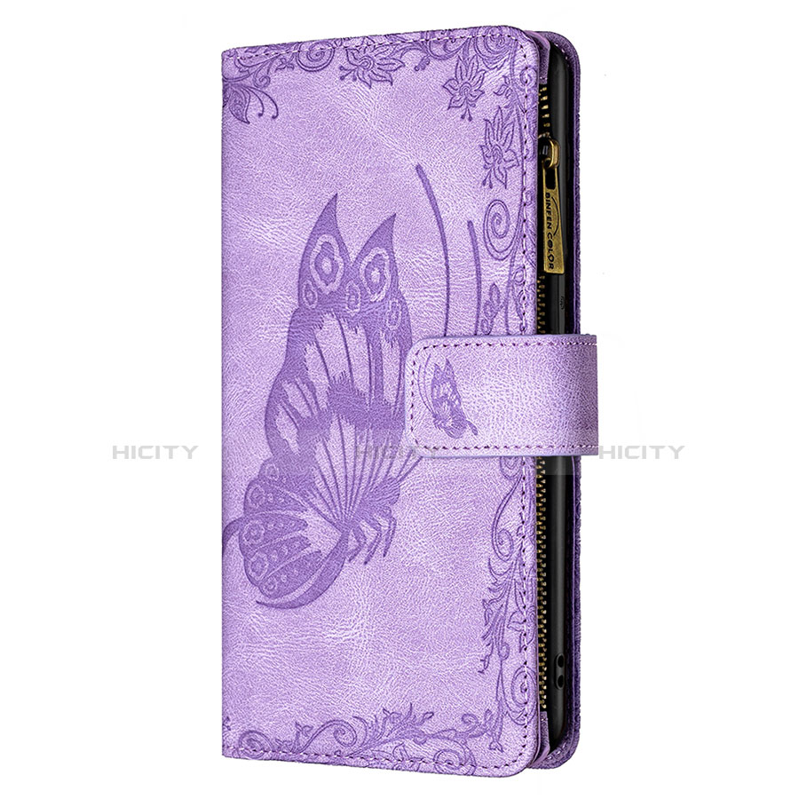 Coque Portefeuille Papillon Livre Cuir Etui Clapet L08 pour Apple iPhone 13 Violet Plus