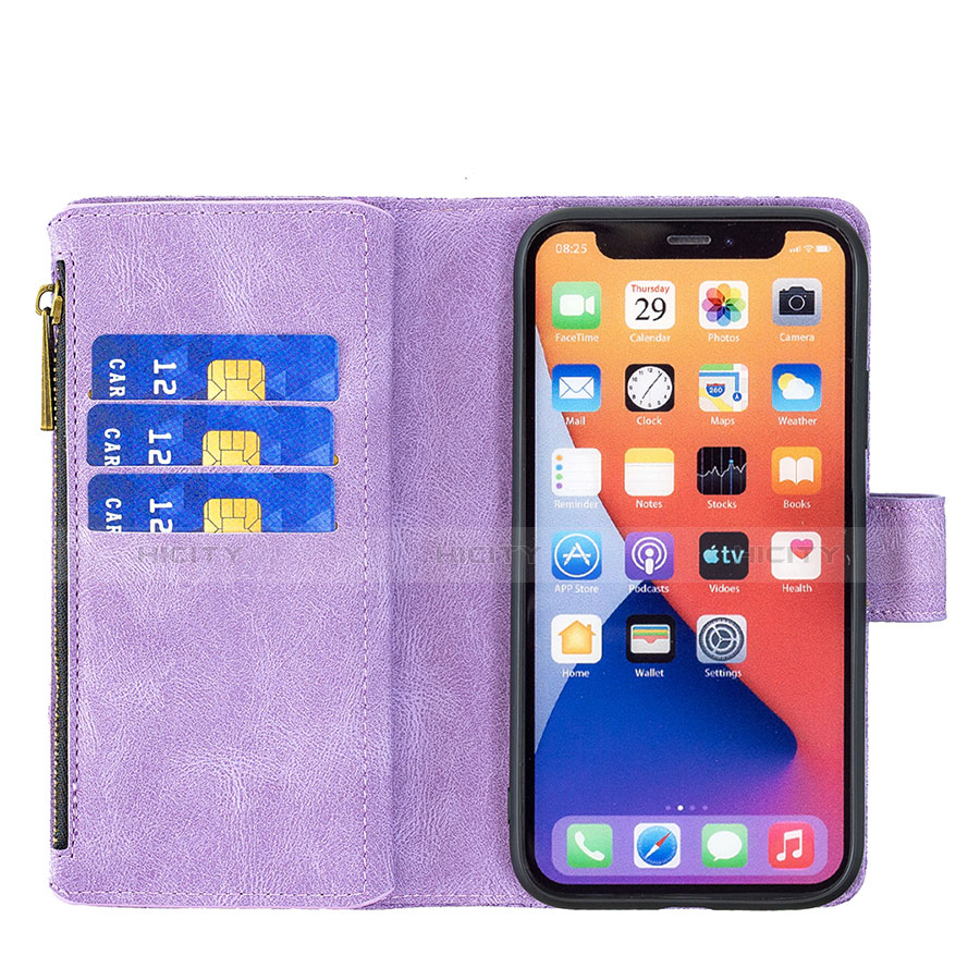 Coque Portefeuille Papillon Livre Cuir Etui Clapet L08 pour Apple iPhone 13 Violet Plus