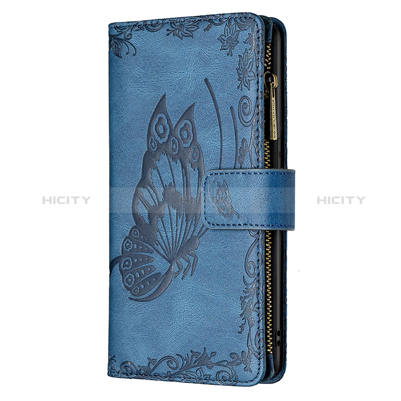 Coque Portefeuille Papillon Livre Cuir Etui Clapet L08 pour Apple iPhone 14 Pro Max Bleu Plus