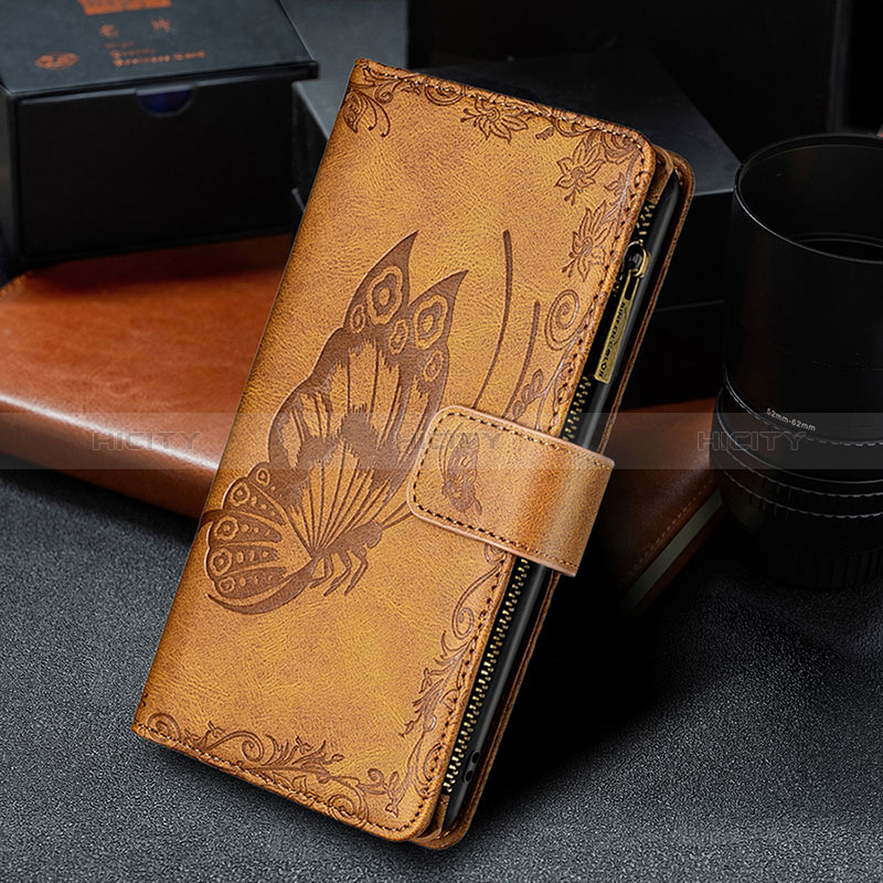 Coque Portefeuille Papillon Livre Cuir Etui Clapet L08 pour Apple iPhone 14 Pro Max Marron Plus