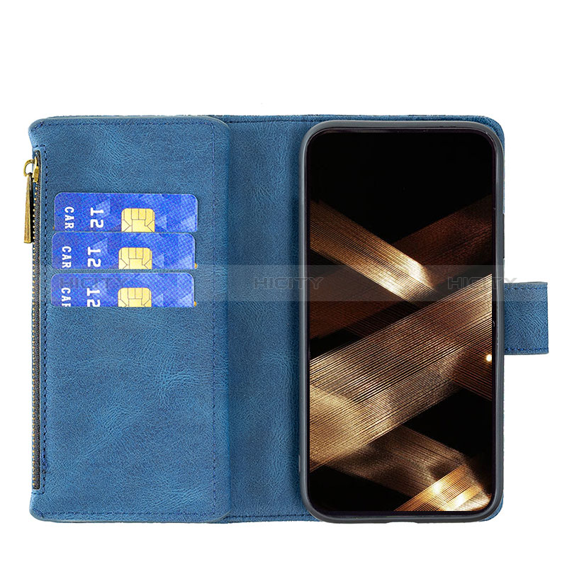 Coque Portefeuille Papillon Livre Cuir Etui Clapet L08 pour Apple iPhone 15 Bleu Plus