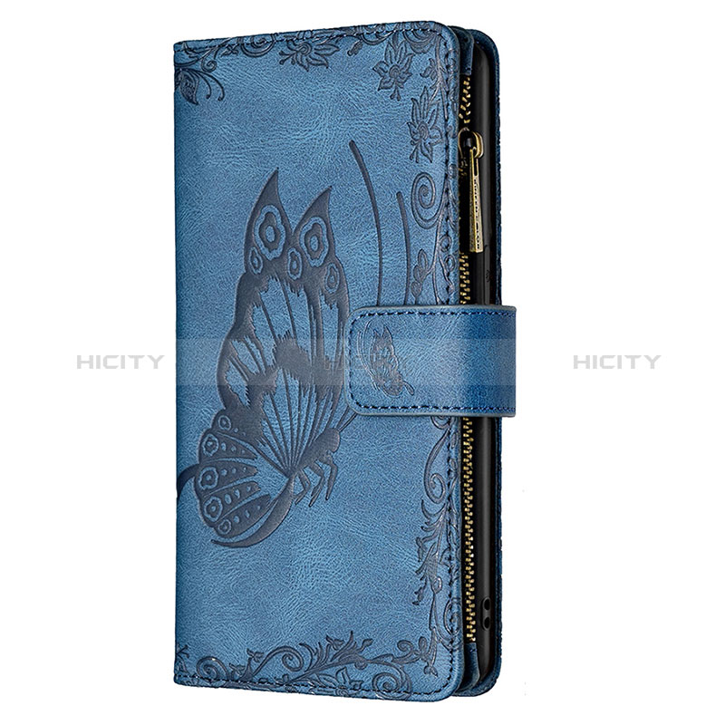 Coque Portefeuille Papillon Livre Cuir Etui Clapet L08 pour Apple iPhone 15 Bleu Plus