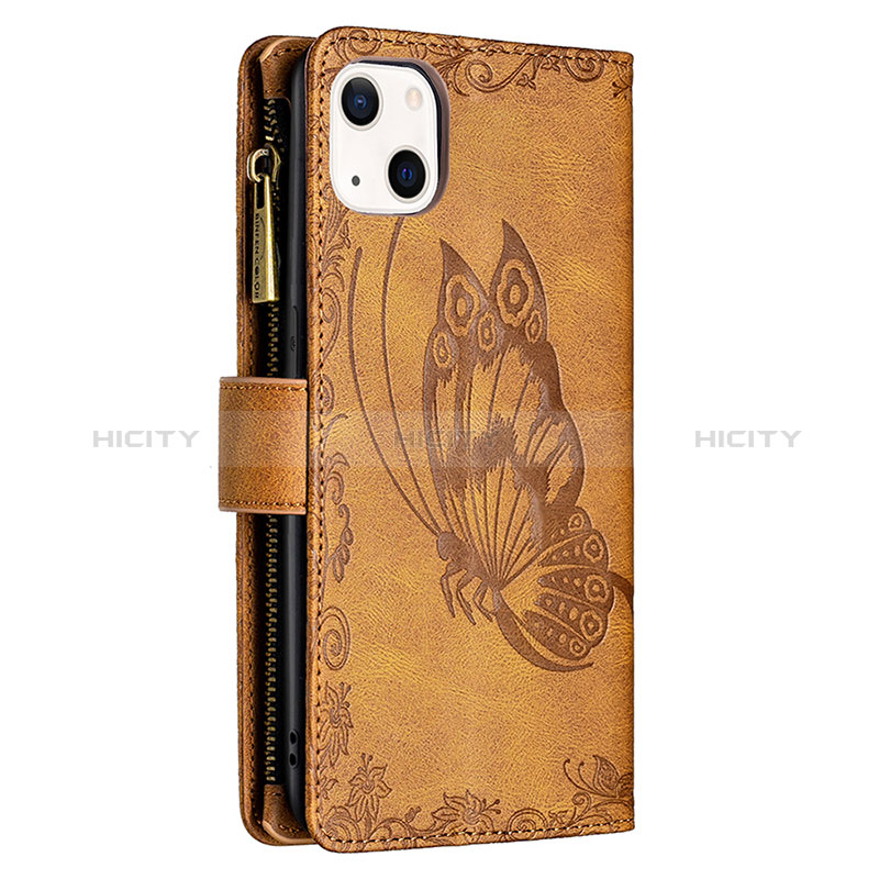 Coque Portefeuille Papillon Livre Cuir Etui Clapet L08 pour Apple iPhone 15 Marron Plus