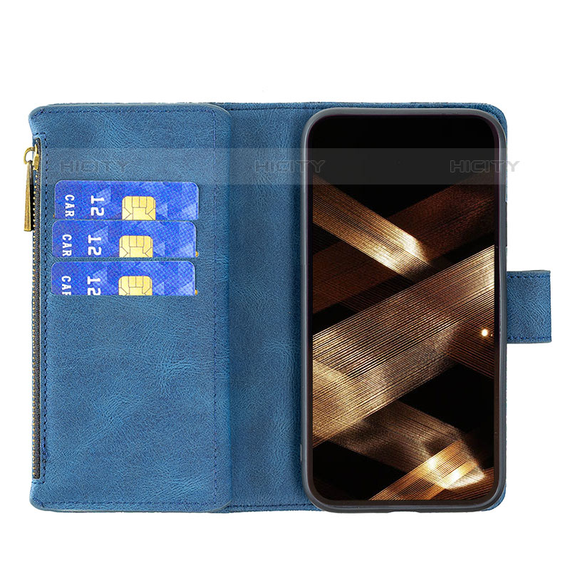 Coque Portefeuille Papillon Livre Cuir Etui Clapet L08 pour Apple iPhone 15 Pro Bleu Plus