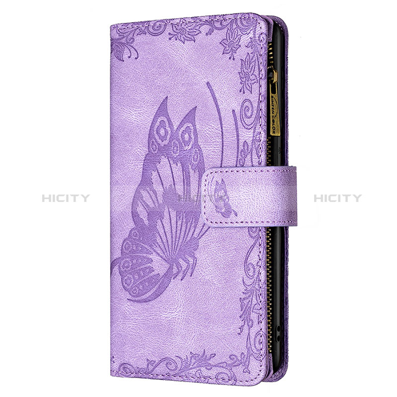 Coque Portefeuille Papillon Livre Cuir Etui Clapet L08 pour Apple iPhone 15 Violet Plus