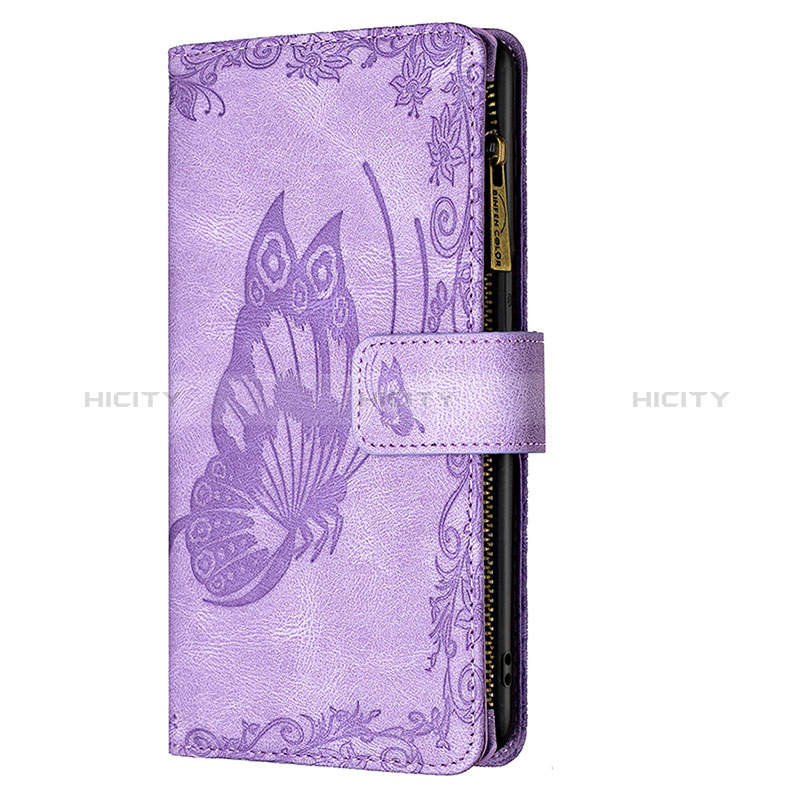 Coque Portefeuille Papillon Livre Cuir Etui Clapet L08 pour Apple iPhone 15 Violet Plus