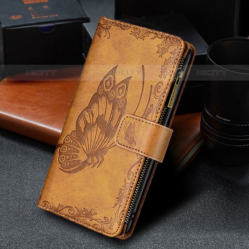 Coque Portefeuille Papillon Livre Cuir Etui Clapet L08 pour Apple iPhone 16 Pro Max Marron Plus