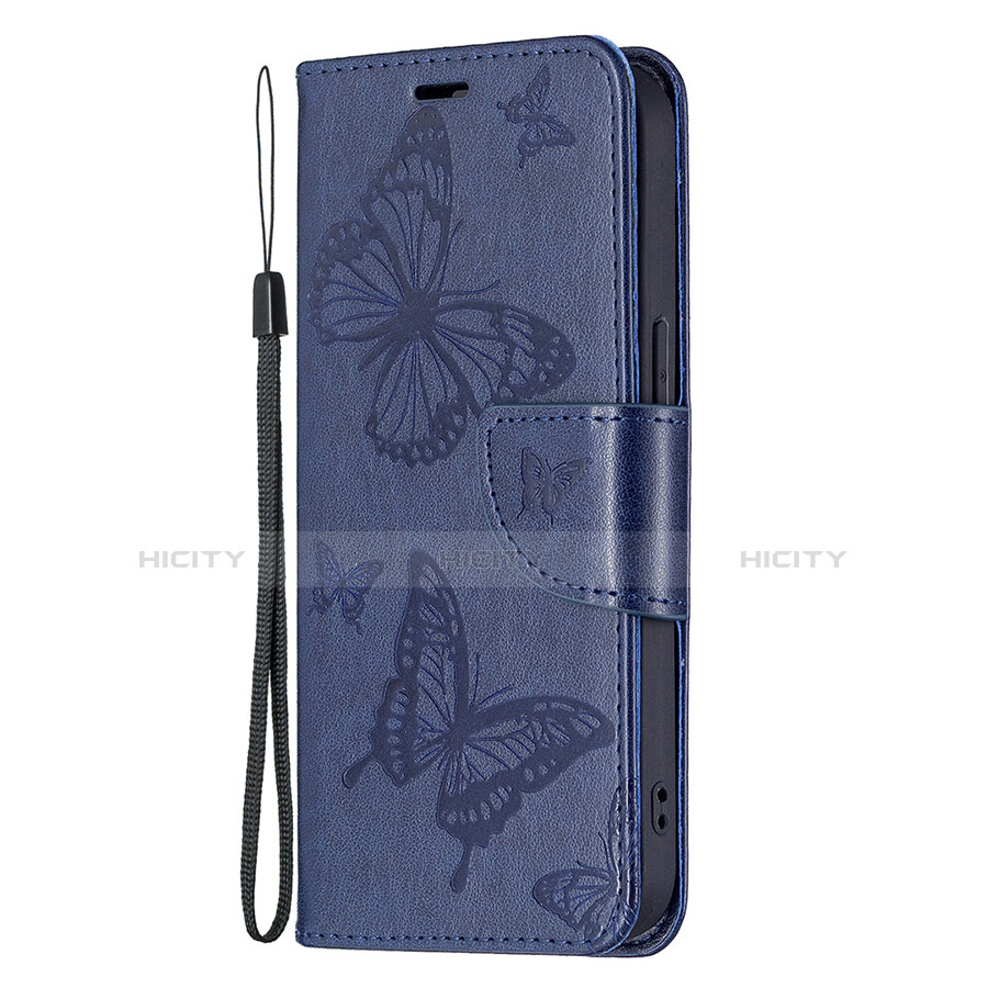 Coque Portefeuille Papillon Livre Cuir Etui Clapet L09 pour Apple iPhone 13 Bleu Plus