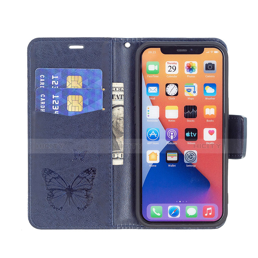 Coque Portefeuille Papillon Livre Cuir Etui Clapet L09 pour Apple iPhone 13 Bleu Plus