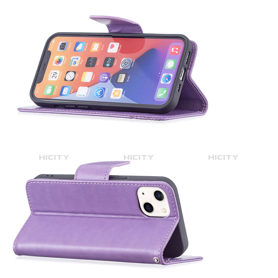 Coque Portefeuille Papillon Livre Cuir Etui Clapet L09 pour Apple iPhone 13 Mini Violet Plus