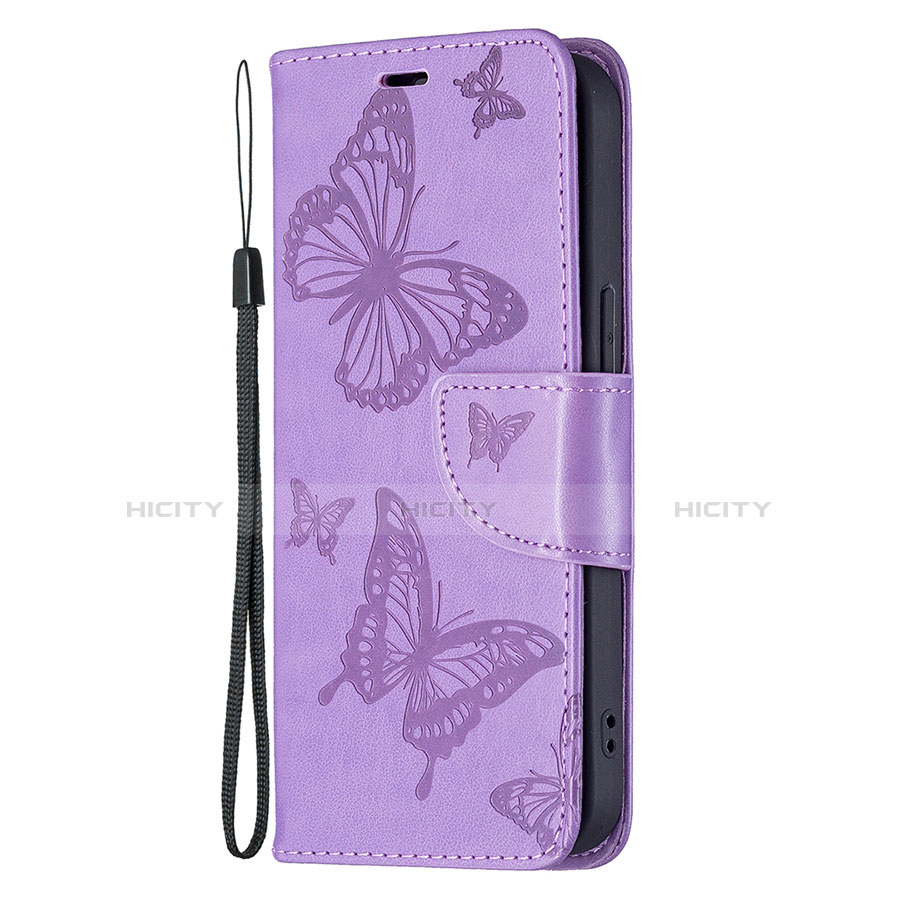 Coque Portefeuille Papillon Livre Cuir Etui Clapet L09 pour Apple iPhone 13 Mini Violet Plus