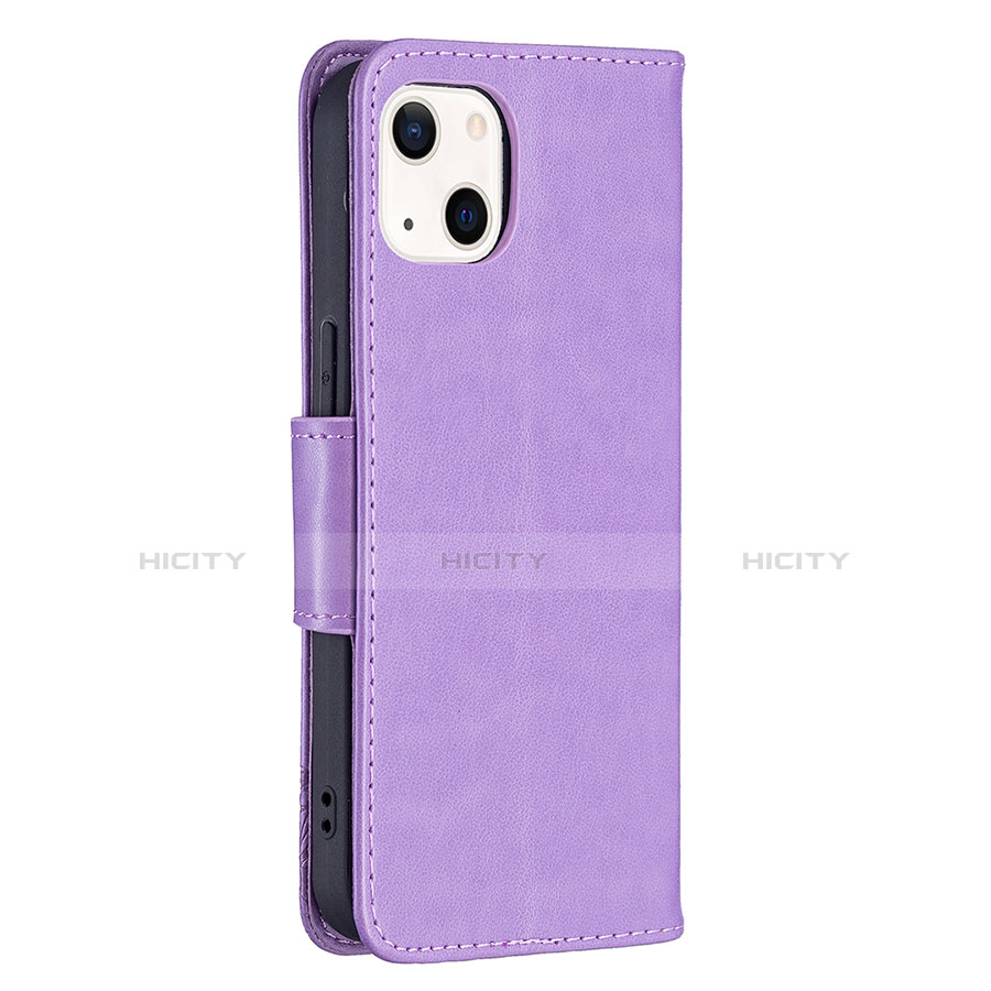 Coque Portefeuille Papillon Livre Cuir Etui Clapet L09 pour Apple iPhone 13 Mini Violet Plus