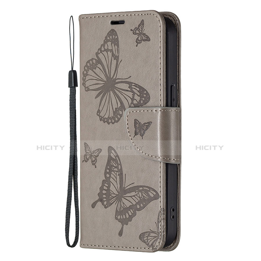 Coque Portefeuille Papillon Livre Cuir Etui Clapet L09 pour Apple iPhone 13 Pro Max Gris Fonce Plus