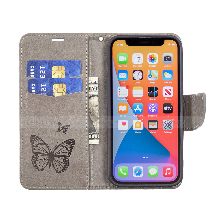 Coque Portefeuille Papillon Livre Cuir Etui Clapet L09 pour Apple iPhone 13 Pro Max Gris Fonce Plus