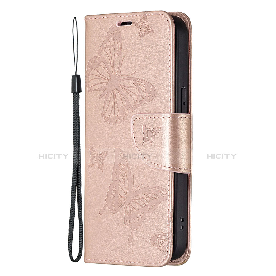 Coque Portefeuille Papillon Livre Cuir Etui Clapet L09 pour Apple iPhone 13 Pro Max Rose Plus