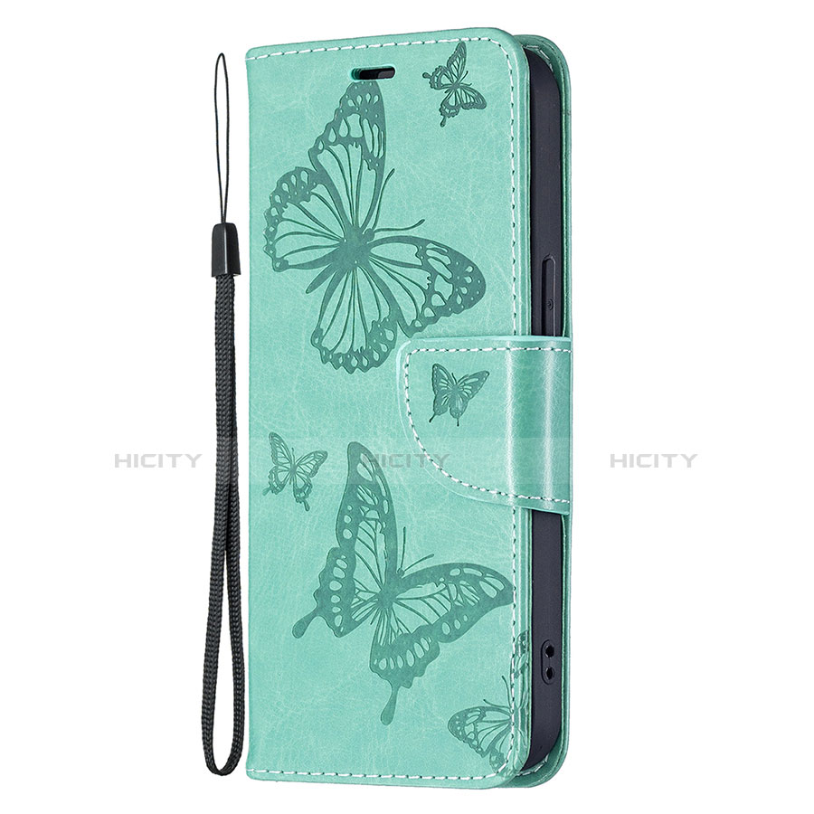 Coque Portefeuille Papillon Livre Cuir Etui Clapet L09 pour Apple iPhone 13 Vert Plus