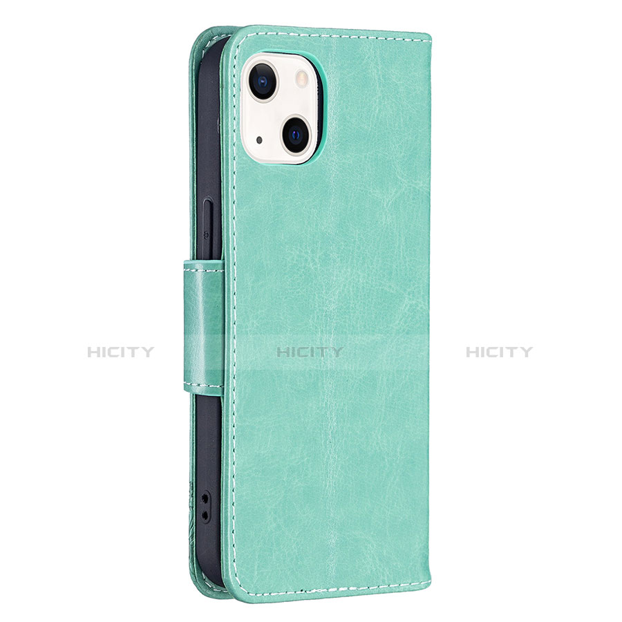 Coque Portefeuille Papillon Livre Cuir Etui Clapet L09 pour Apple iPhone 13 Vert Plus