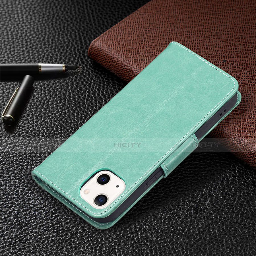 Coque Portefeuille Papillon Livre Cuir Etui Clapet L09 pour Apple iPhone 13 Vert Plus