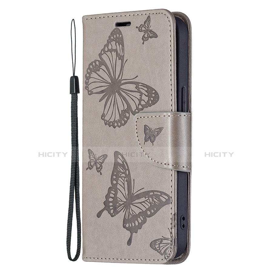 Coque Portefeuille Papillon Livre Cuir Etui Clapet L09 pour Apple iPhone 14 Gris Plus