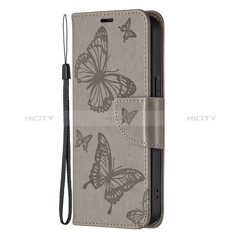 Coque Portefeuille Papillon Livre Cuir Etui Clapet L09 pour Apple iPhone 14 Pro Gris Fonce Plus