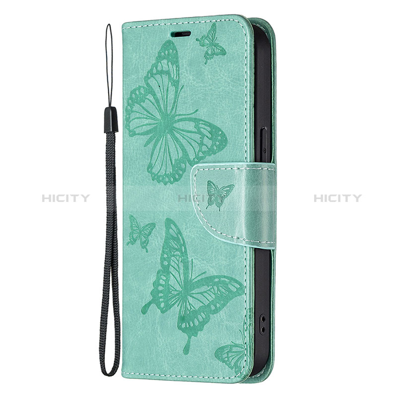 Coque Portefeuille Papillon Livre Cuir Etui Clapet L09 pour Apple iPhone 14 Pro Vert Plus