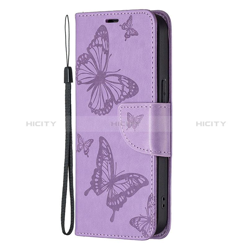 Coque Portefeuille Papillon Livre Cuir Etui Clapet L09 pour Apple iPhone 14 Pro Violet Plus