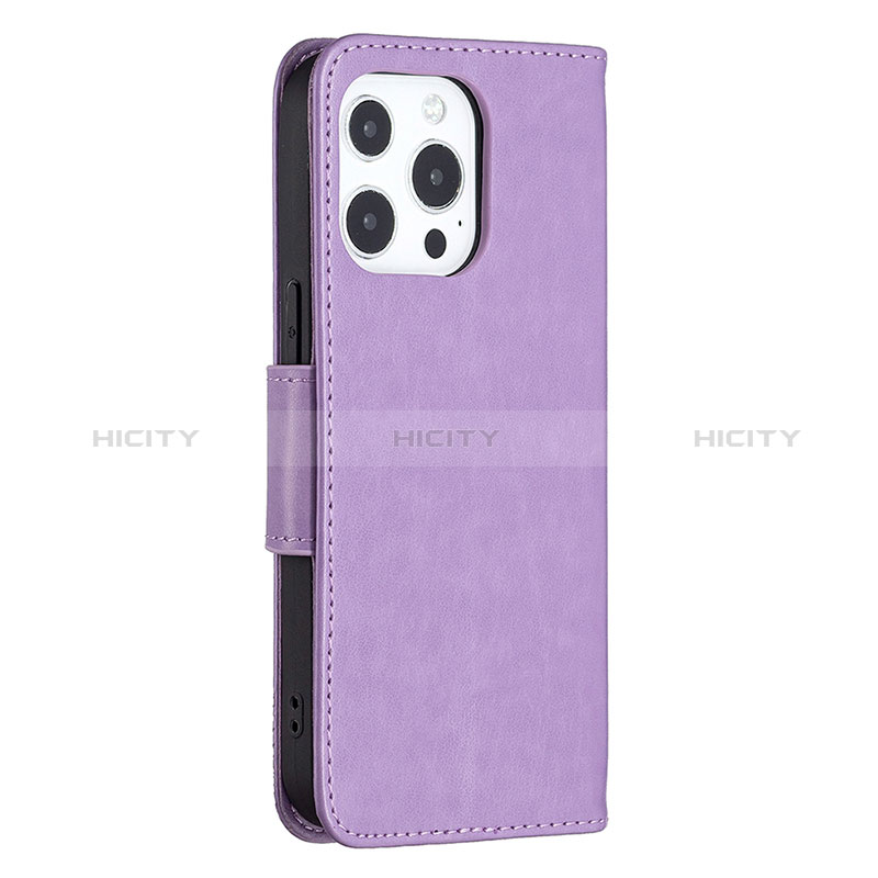 Coque Portefeuille Papillon Livre Cuir Etui Clapet L09 pour Apple iPhone 14 Pro Violet Plus