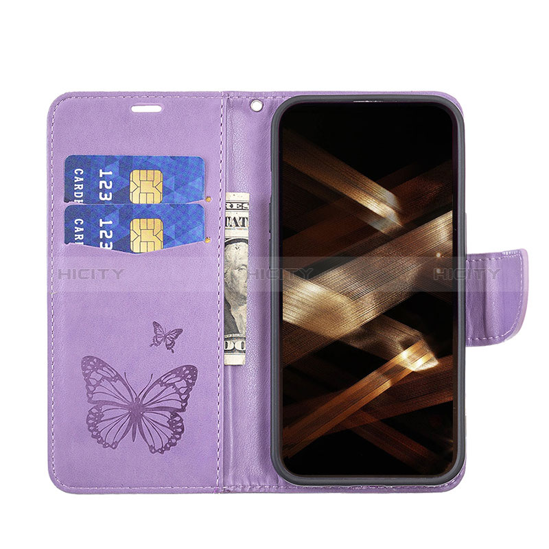 Coque Portefeuille Papillon Livre Cuir Etui Clapet L09 pour Apple iPhone 14 Pro Violet Plus