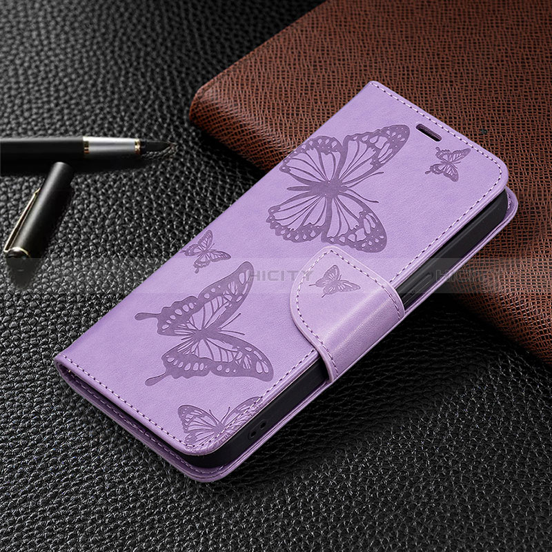 Coque Portefeuille Papillon Livre Cuir Etui Clapet L09 pour Apple iPhone 14 Pro Violet Plus