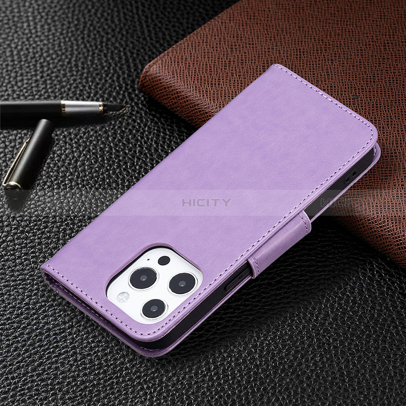 Coque Portefeuille Papillon Livre Cuir Etui Clapet L09 pour Apple iPhone 14 Pro Violet Plus