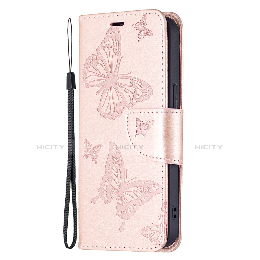 Coque Portefeuille Papillon Livre Cuir Etui Clapet L09 pour Apple iPhone 14 Rose Plus