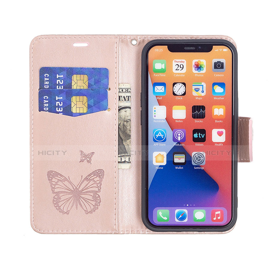 Coque Portefeuille Papillon Livre Cuir Etui Clapet L09 pour Apple iPhone 14 Rose Plus