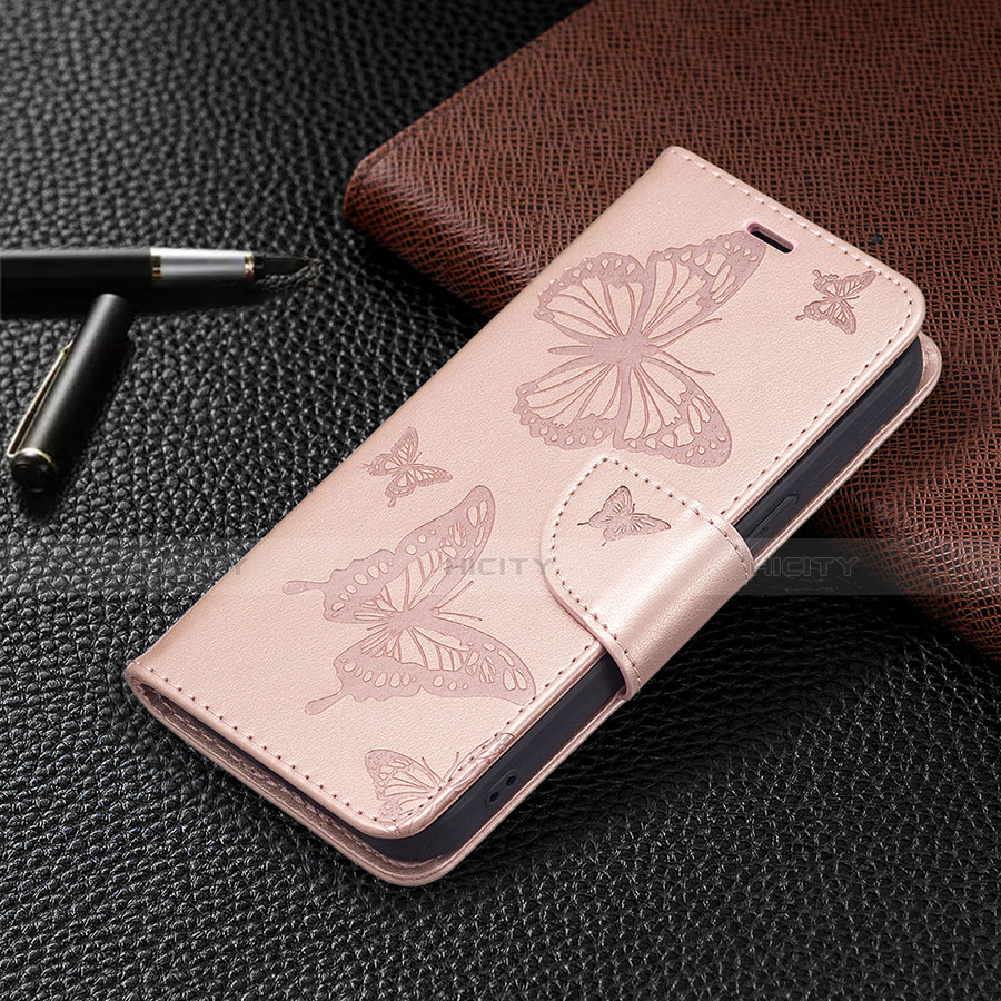 Coque Portefeuille Papillon Livre Cuir Etui Clapet L09 pour Apple iPhone 14 Rose Plus