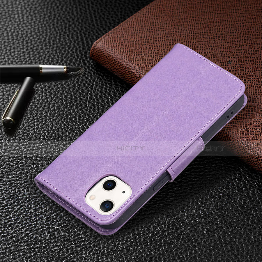 Coque Portefeuille Papillon Livre Cuir Etui Clapet L09 pour Apple iPhone 14 Violet Plus