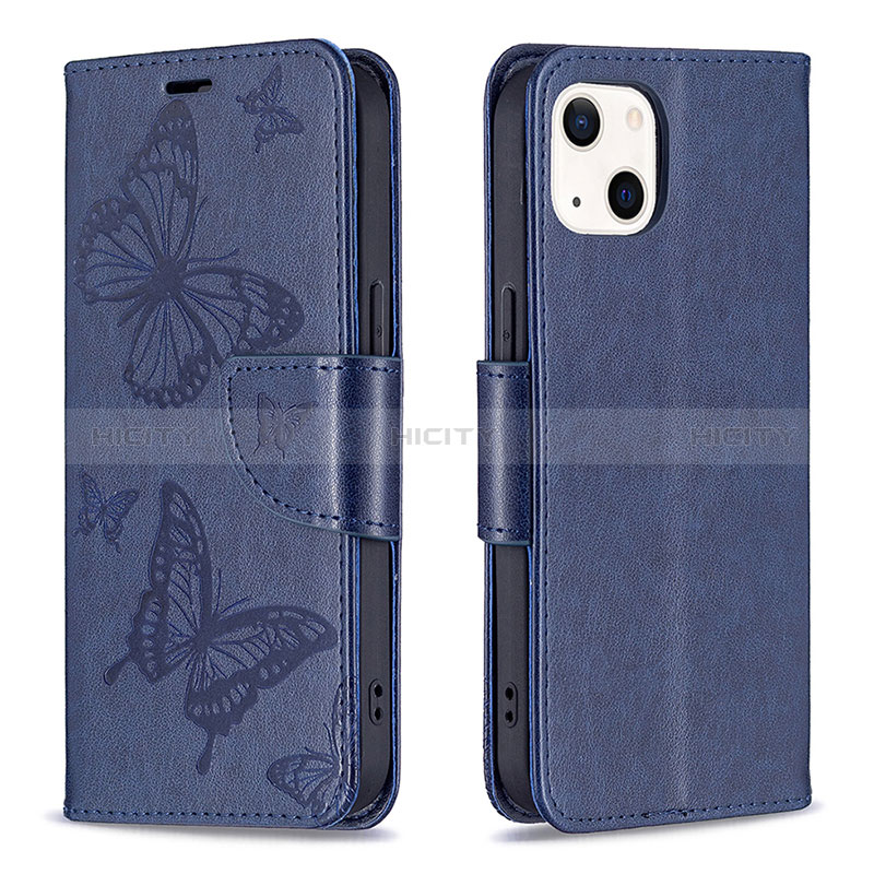 Coque Portefeuille Papillon Livre Cuir Etui Clapet L09 pour Apple iPhone 15 Bleu Plus