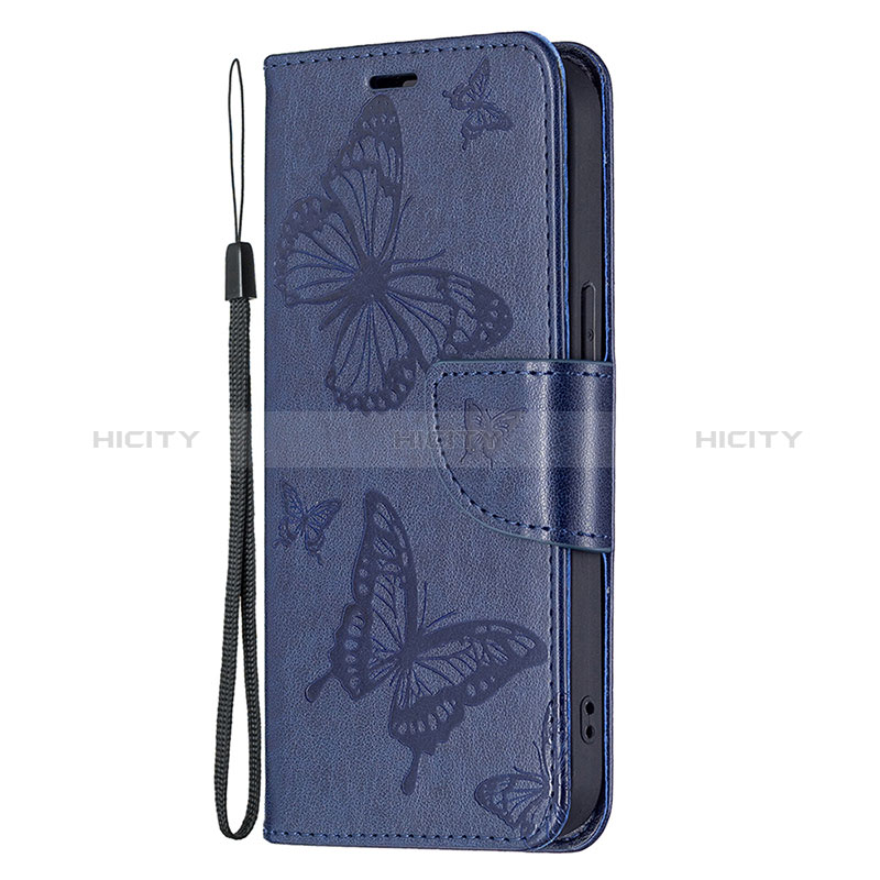 Coque Portefeuille Papillon Livre Cuir Etui Clapet L09 pour Apple iPhone 15 Bleu Plus