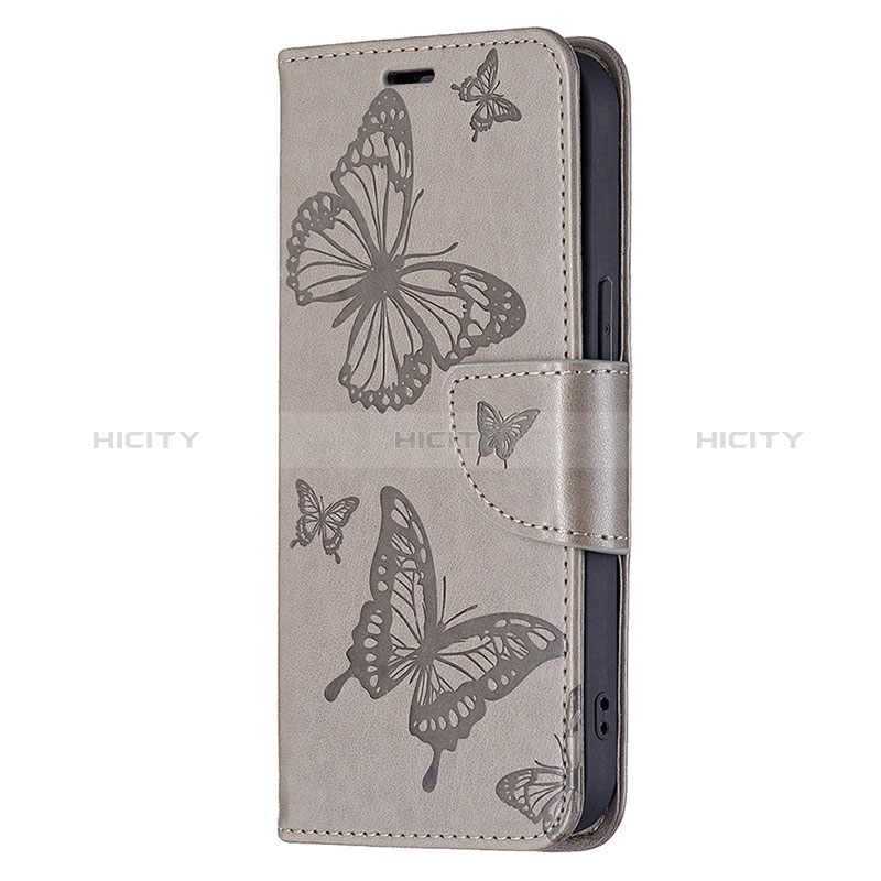 Coque Portefeuille Papillon Livre Cuir Etui Clapet L09 pour Apple iPhone 15 Gris Plus