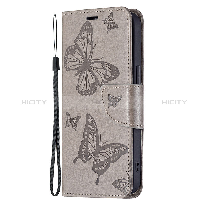 Coque Portefeuille Papillon Livre Cuir Etui Clapet L09 pour Apple iPhone 15 Gris Plus